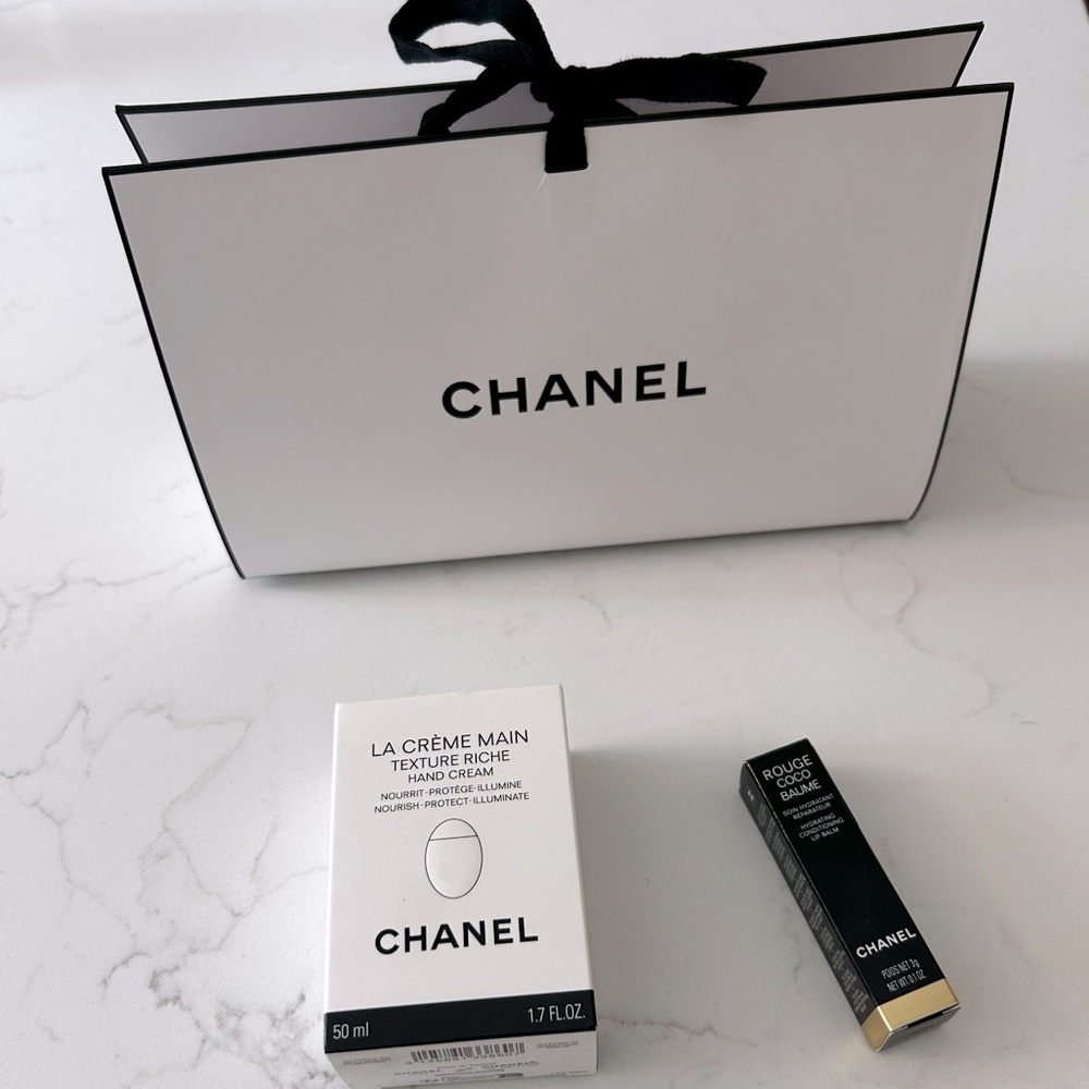 CHANEL La Crème Main Texture Riche Hand Cream & Rouge Coco Baume Lip Balm
